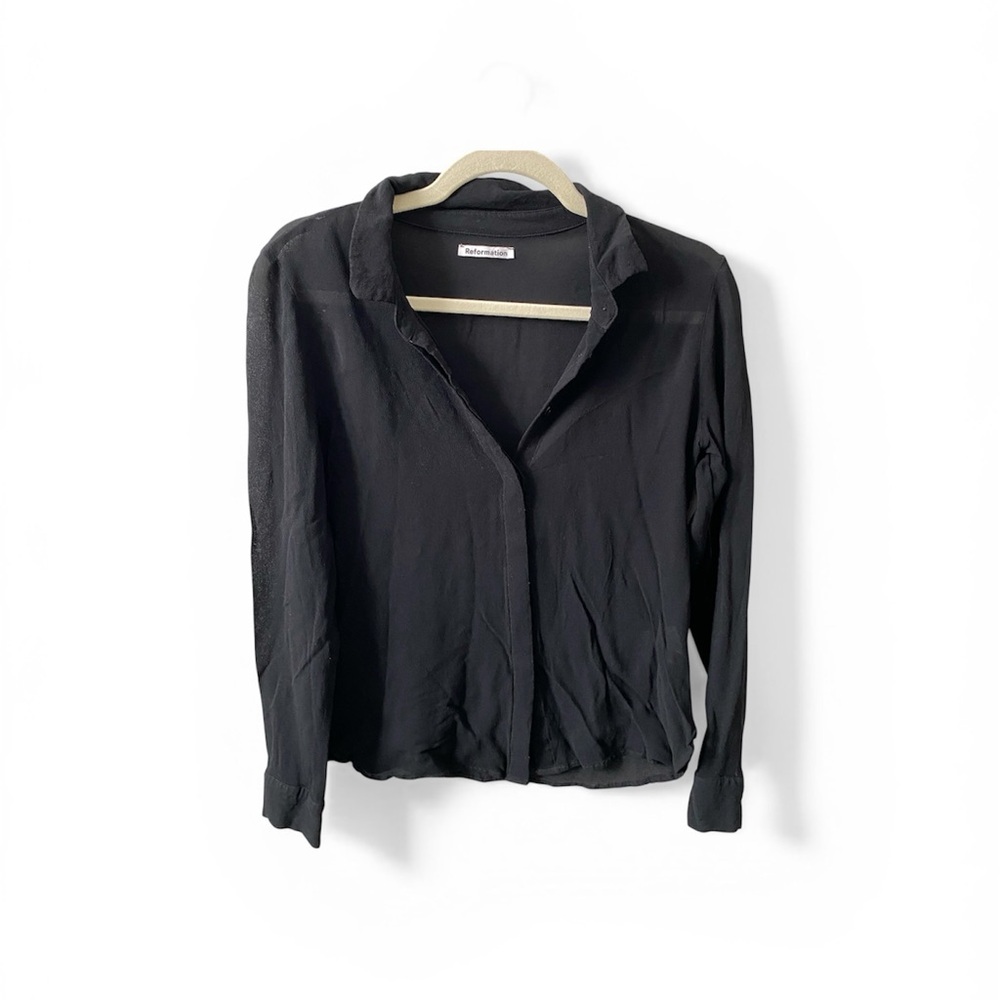 REFORMATION Black Lightweight Button Down Blouse Shirt M